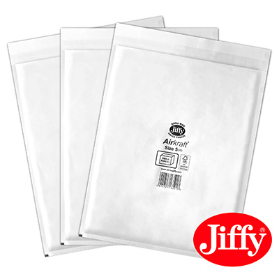 50 x Jiffy Airkraft Size 5 White Bubble Envelopes Bags 260x345mm (JL5W)